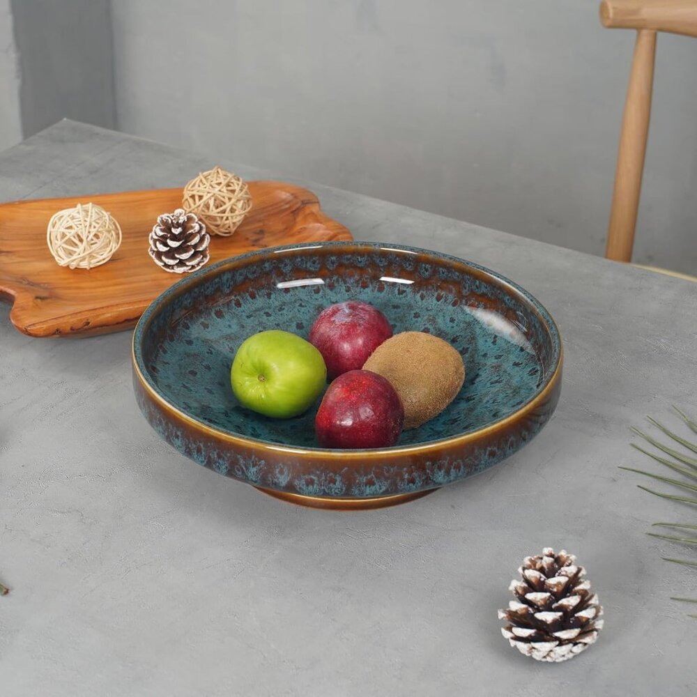 New Ceramic Fruit Bowl 10.2 Inch Decorative Pedestal Bowl for Kitchen Counter - Picture 3 of 8